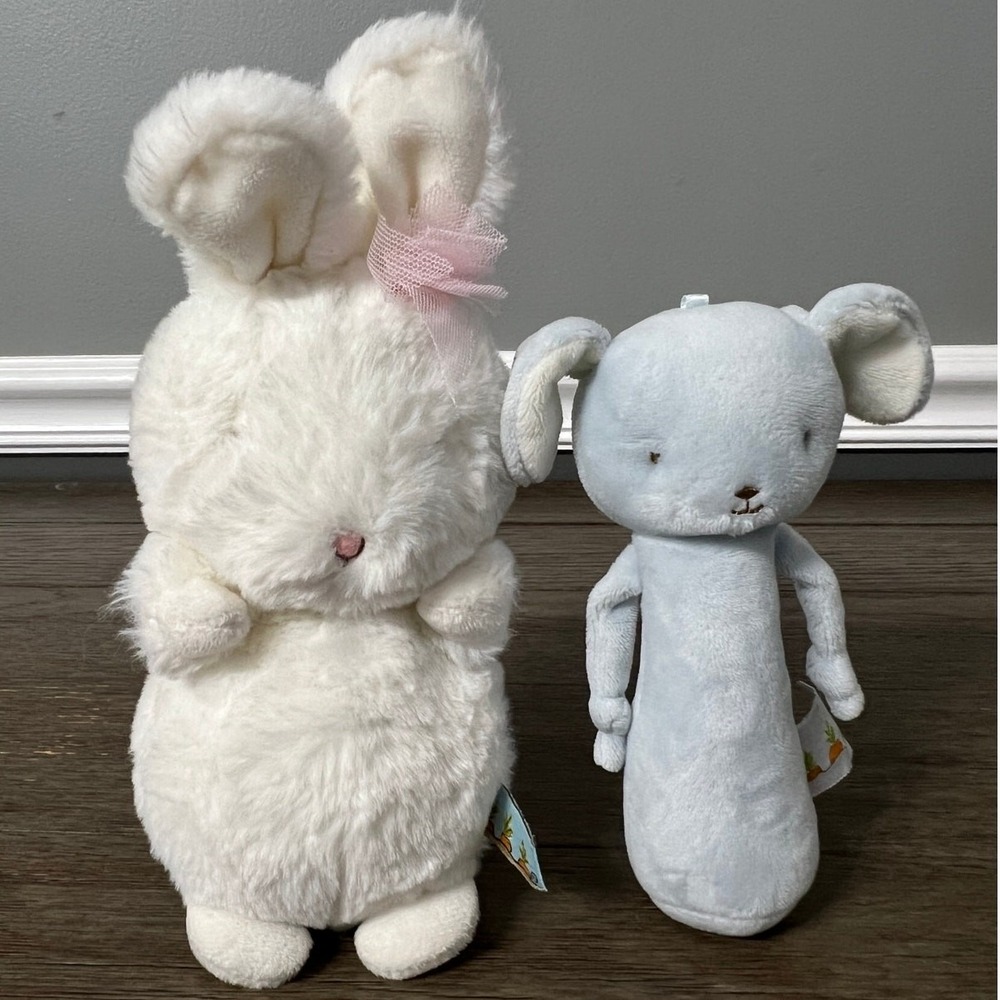 Bunnies By The Bay White Bunny & Blue Bunny Rattle Plush Stuffed Animal Set
